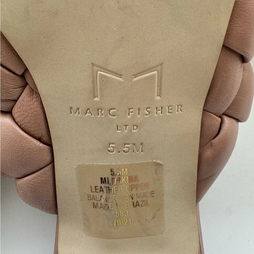 NEW MARC FISHER Dakini‎ Square Toe Leather Slide/Sandal, Tan Size 5.5